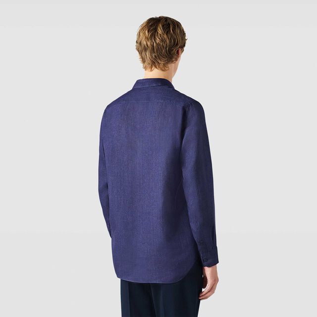 Linen Shirt With Scritto Pocket, INDIGO, hi-res 3