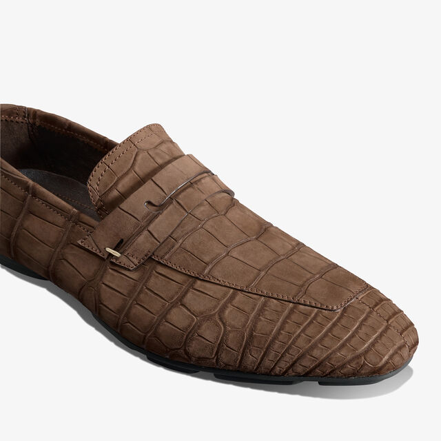 Lorenzo Drive Nubuck Alligator Leather Loafer, CIOCCOLATO, hi-res 6
