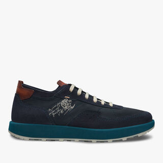 Light Track Suede Calf Leather and Nylon Sneaker, NAVY, hi-res