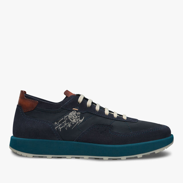 Light Track Suede Calf Leather and Nylon Sneaker, NAVY, hi-res 1