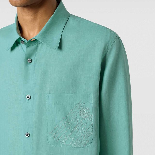 Linen Relaxed Scritto Pocket Shirt, AQUAMARINE, hi-res 5