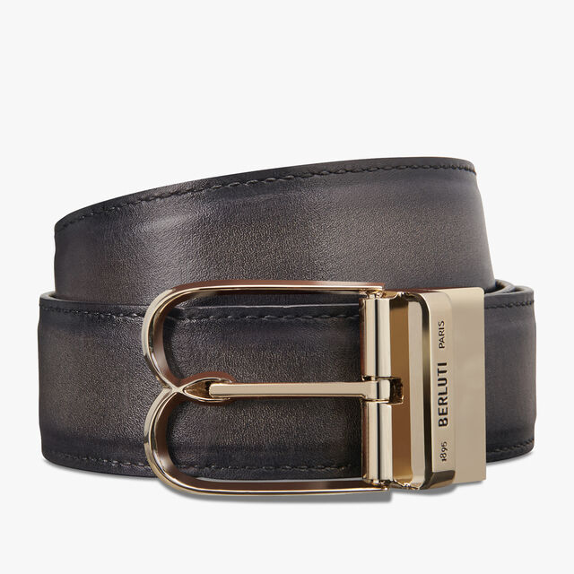 B Volute Scritto leather 35 mm Reversible Belt, NERO GRIGIO + MOGANO, hi-res 2