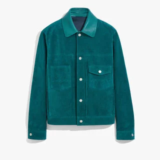 Suede Denim Jacket, DARK TEAL BLUE, hi-res