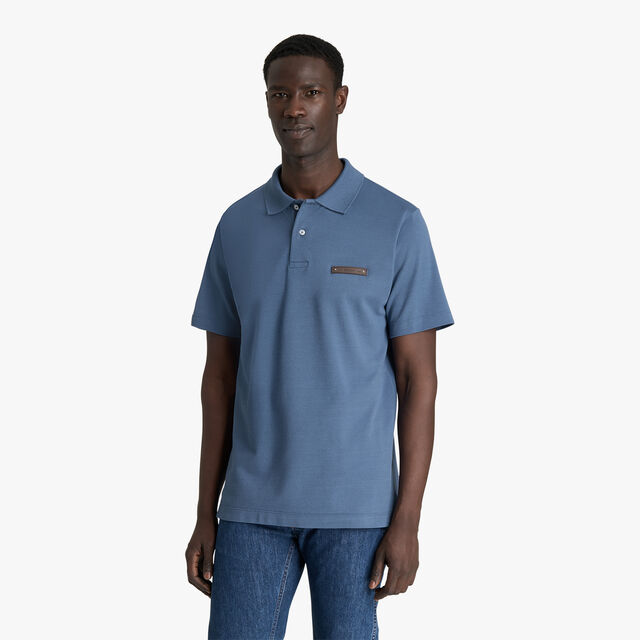 Classic Pique Leather Tab Polo, GREYISH BLUE, hi-res 2