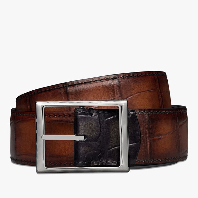 Classic Alligator Leather 35MM Reversible Belt, CACAO INTENSO+NERO GRIGIO, hi-res 3