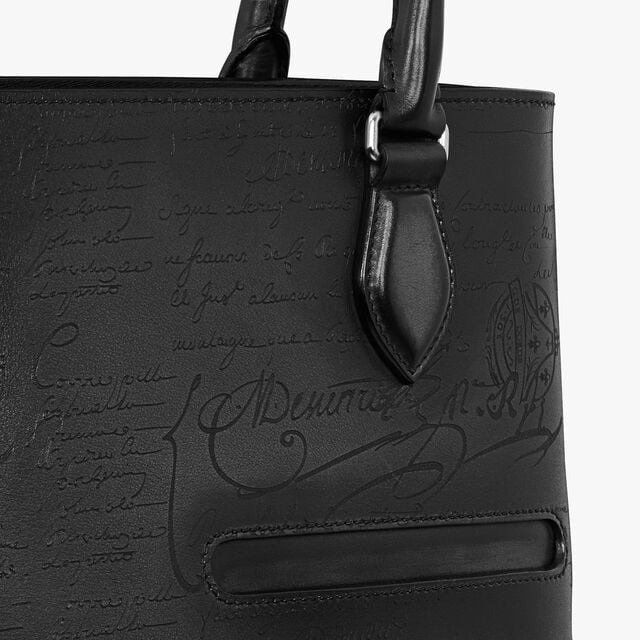 Toujours Vertical Scritto Leather Tote Bag, NERO GRIGIO, hi-res 5