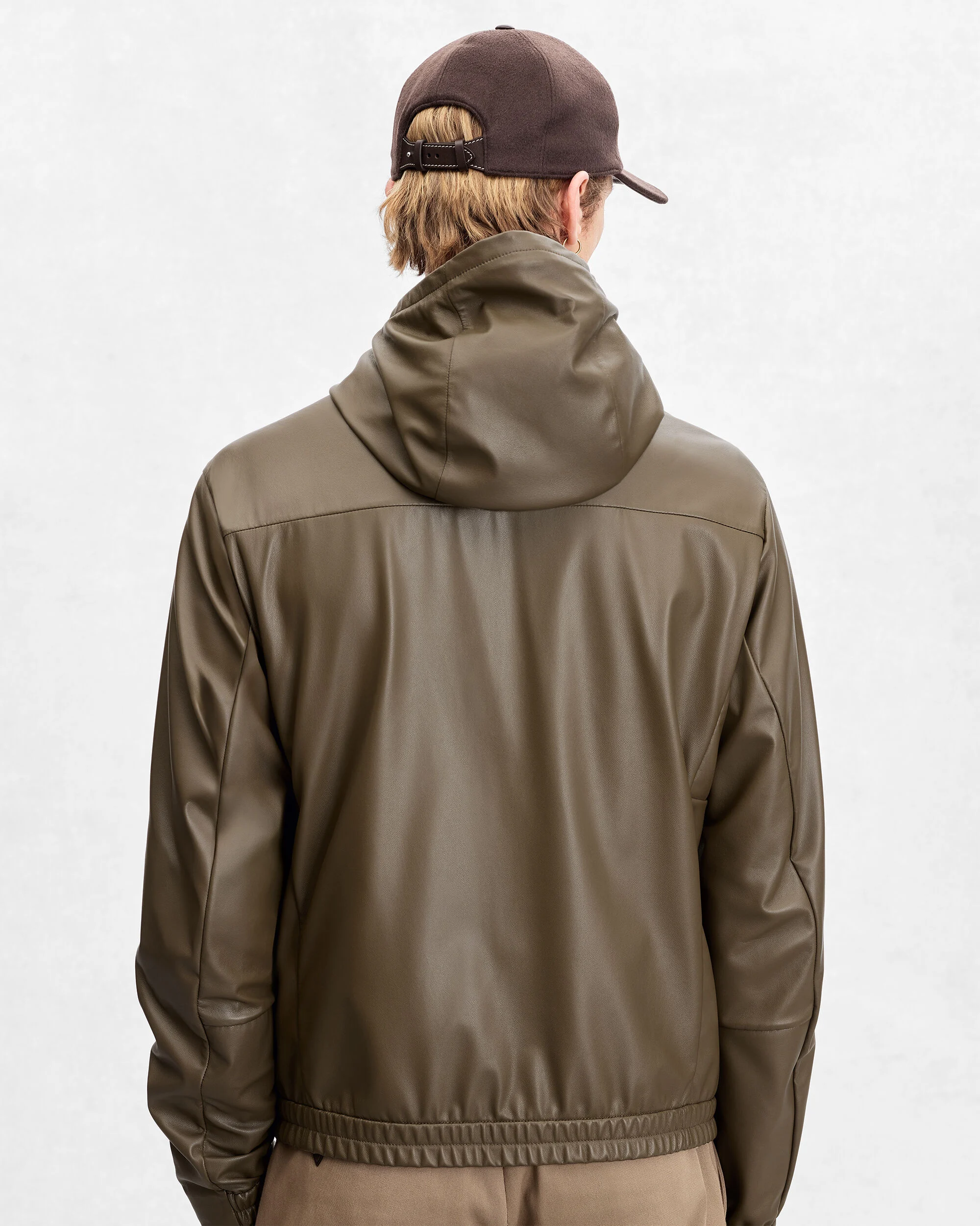 Ultralight Fly Leather Hooded Blouson, Kaki, hi-res