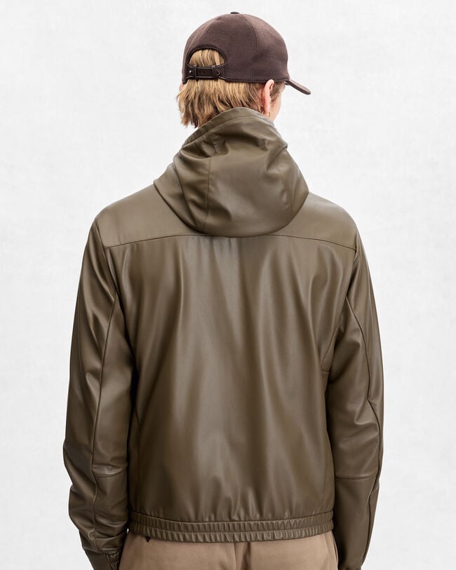 Ultralight Fly Leather Hooded Blouson, Kaki, hi-res