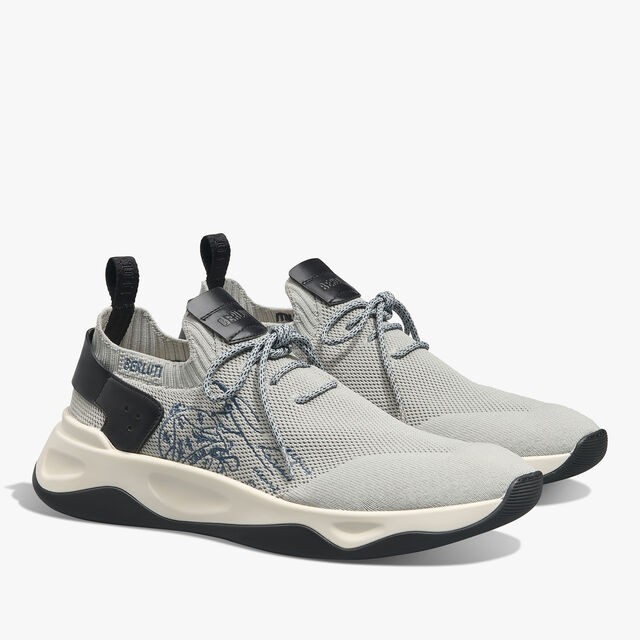 Shadow Scritto Knit And Lagoon Calf Sneaker, LIGHT GREY, hi-res 2