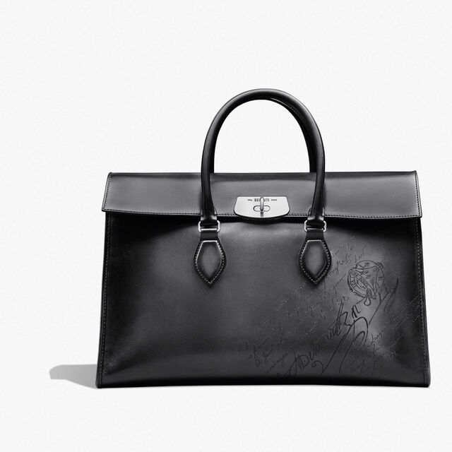 E'Mio Scritto Leather Briefcase, NERO GRIGIO, hi-res 1