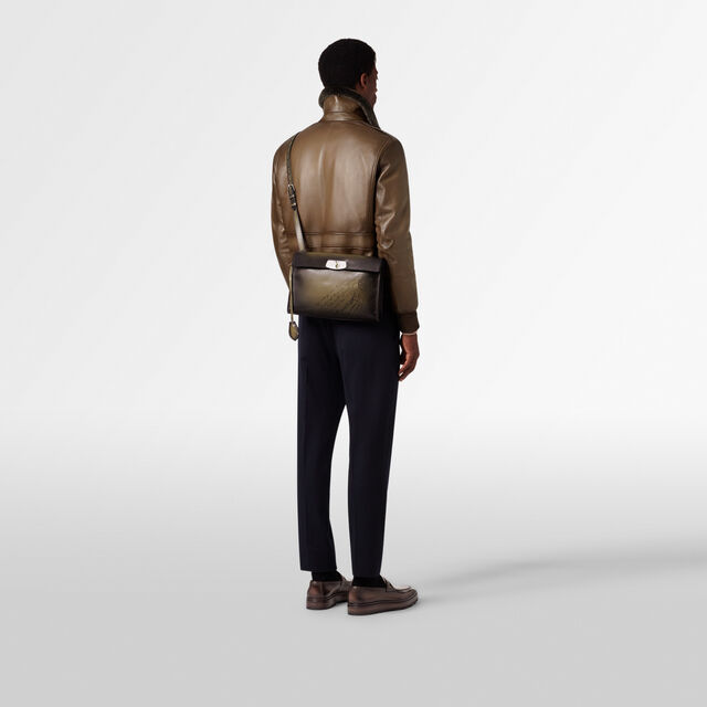 Sac Bandoulière E'Mio Messenger en Cuir Sritto, NERO LEGNO, hi-res 4
