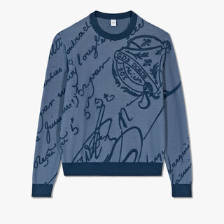 Cotton Scritto Sweater, LIGHT GREYISH BLUE, hi-res