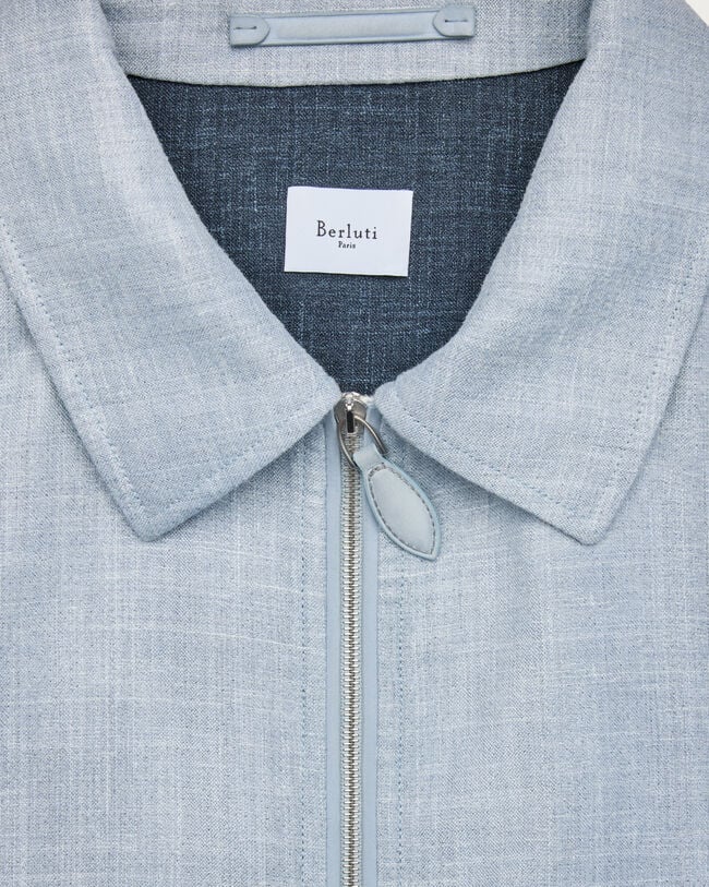 Un Jour Overshirt with Leather Zip-Pullers, Cloudy Blue & Steel Blue, hi-res