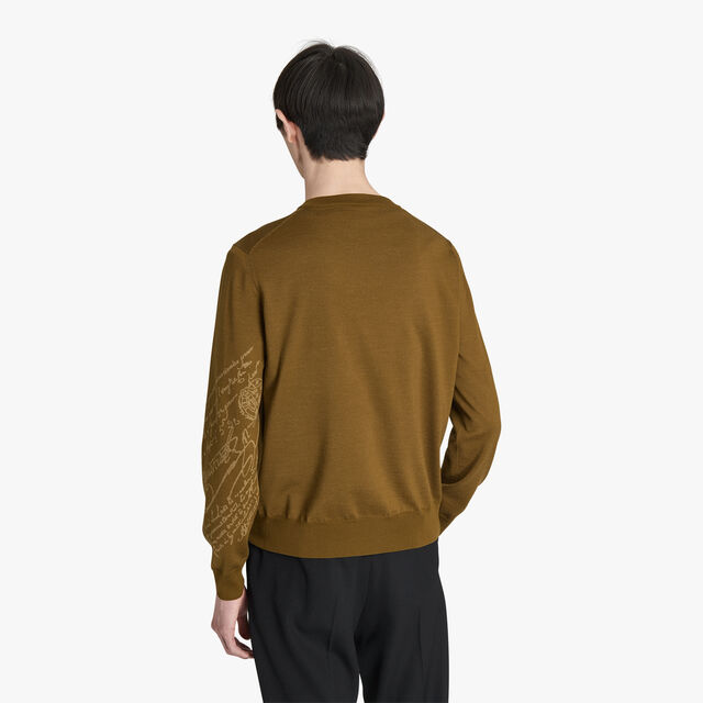 Wool V-Neck Sweater With Placed Scritto, OLIVE, hi-res 3