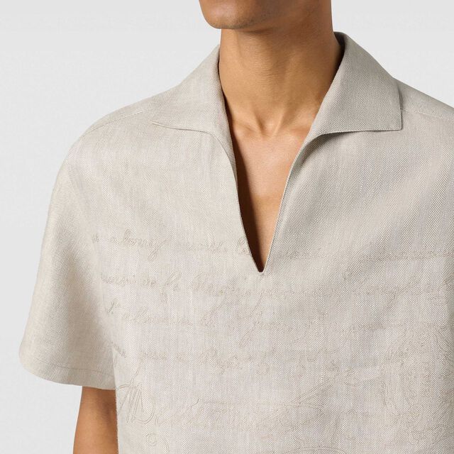 Linen Scritto Short Sleeved Vareuse, SHADES OF BEIGE , hi-res 6