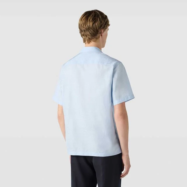 Cotton Silk Scritto Short Sleeves Shirt, SKY BLUE, hi-res 3