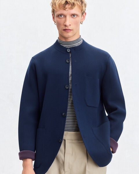 Bicolor Knitted Foresti&egrave;re with Leather Details, Navy & Purple, hi-res