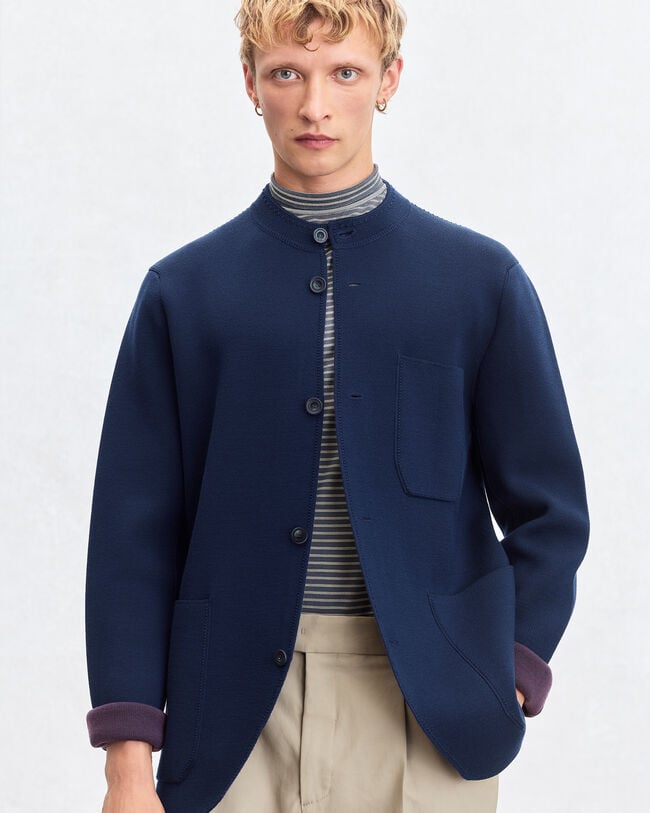 Bicolor Knitted Foresti&egrave;re with Leather Details, Navy & Purple, hi-res