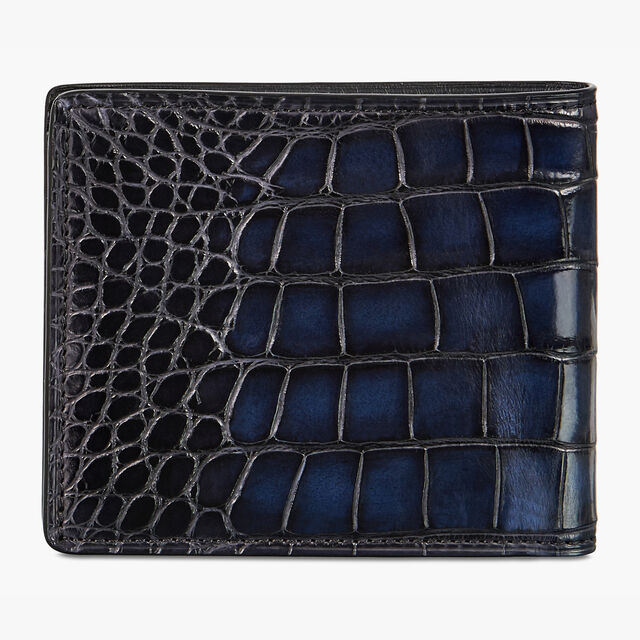 Portefeuille Compact Makore En Cuir D'Alligator, NERO BLU, hi-res 2