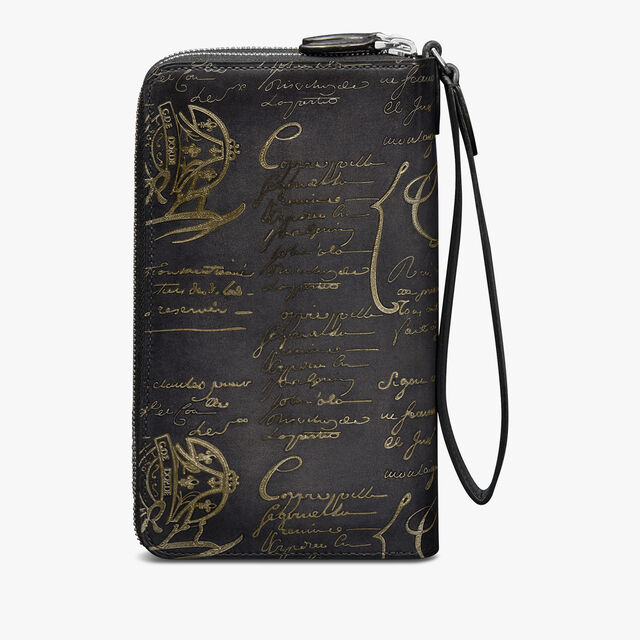 Tali Scritto Leather Long Zipped Wallet, NERO GRIGIO + GOLDEN, hi-res 2