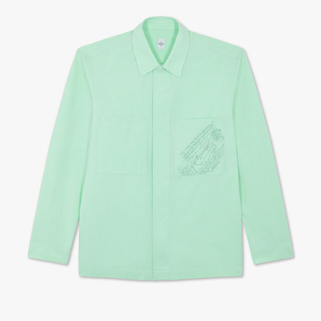 Cotton Workwear Overshirt With Scritto Pocket, SAGE, hi-res 1
