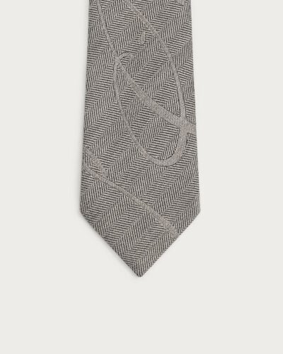 Scritto Pattern Herringbone Tie, Beige, hi-res