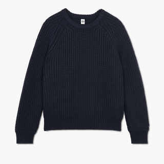 Textured Wool Sweater With Leather Detail, COLD NIGHT BLUE, hi-res