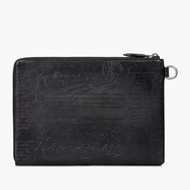 Nino GM Scritto Leather Clutch, NERO GRIGIO, hi-res 3