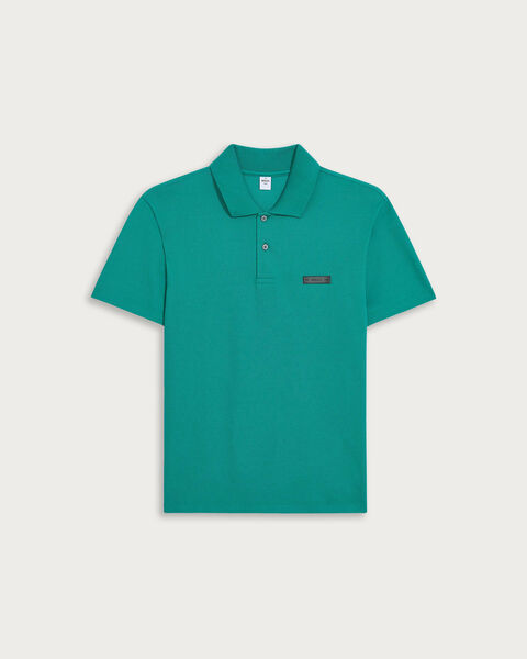Polo with Leather Detail, Deep Teal Green, hi-res