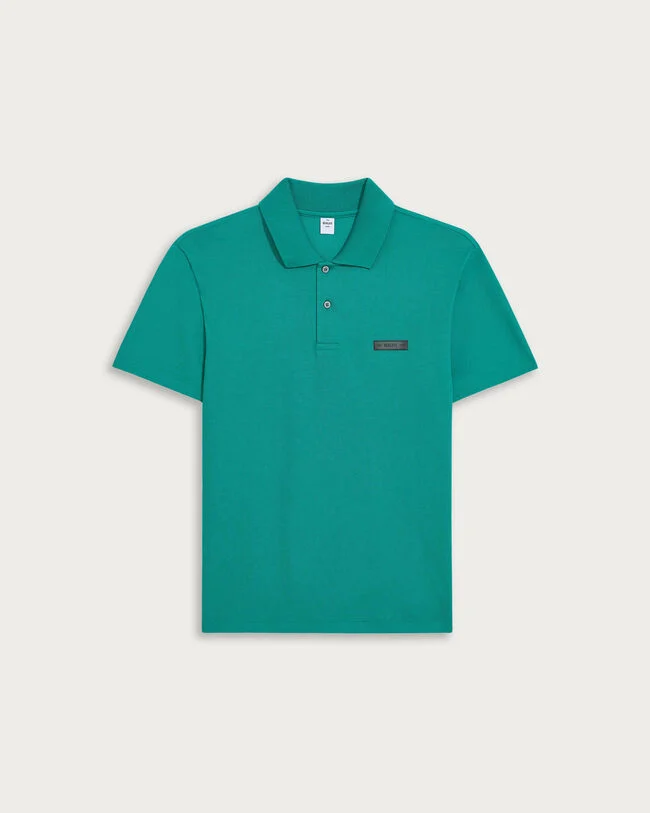 Polo with Leather Detail, Deep Teal Green, hi-res