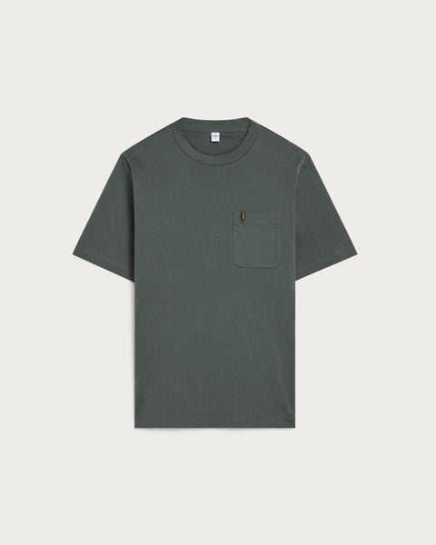 Pocket T-shirt with Leather Detail, Dark Green, hi-res