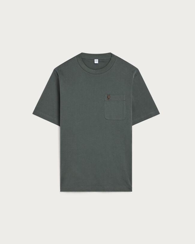 Pocket T-shirt with Leather Detail, Dark Green, hi-res