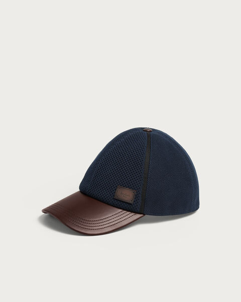レザー バイザー＆ディテール シャドウ ニット キャップ, Navy, hi-res