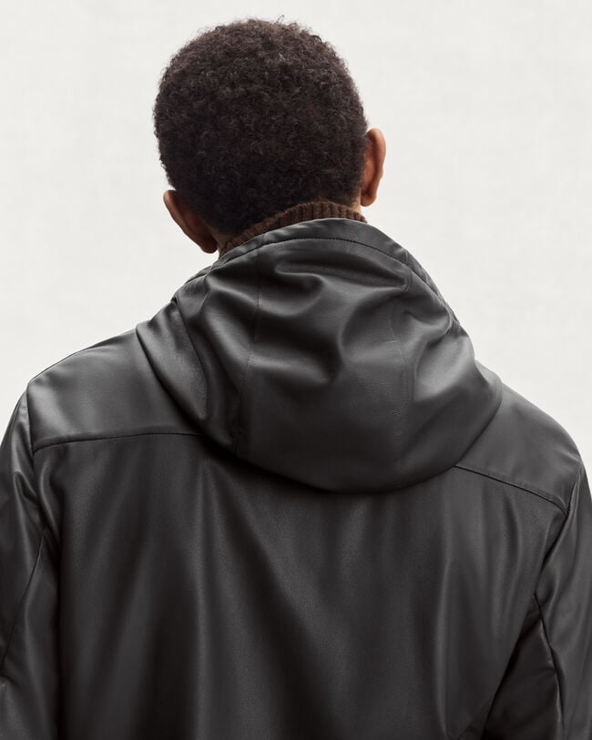 Ultralight Fly Leather Hooded Blouson, Noir, hi-res