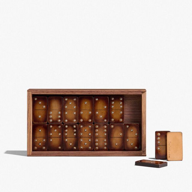 Leather and Wood Dominos Game, CACAO INTENSO, hi-res 2