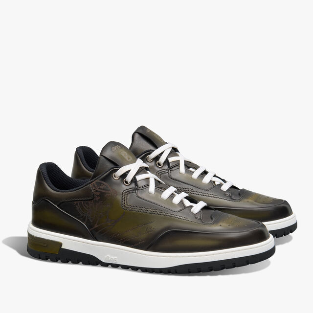 Playoff Scritto图纹皮革运动鞋, NERO CAVIAR, hi-res 2