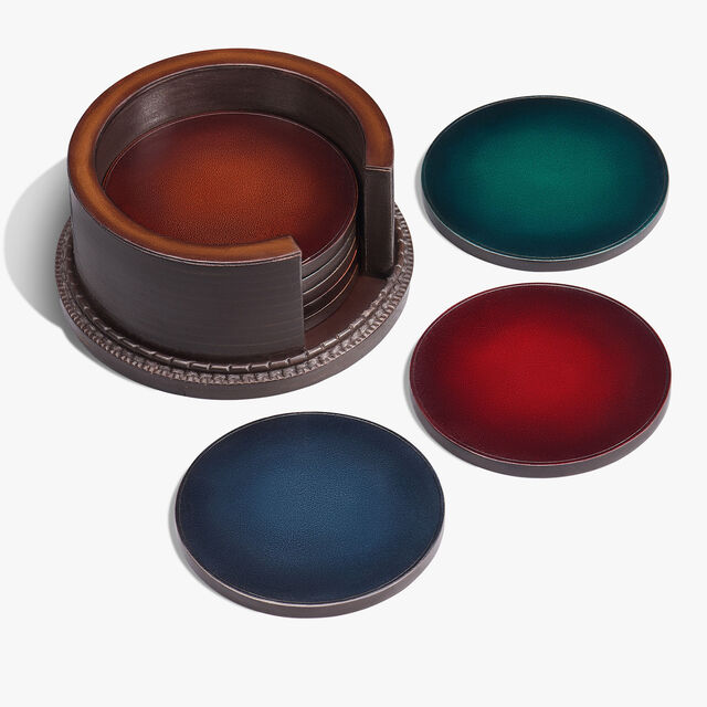 Leather Coaster Set , CACAO INTENSO, hi-res 4