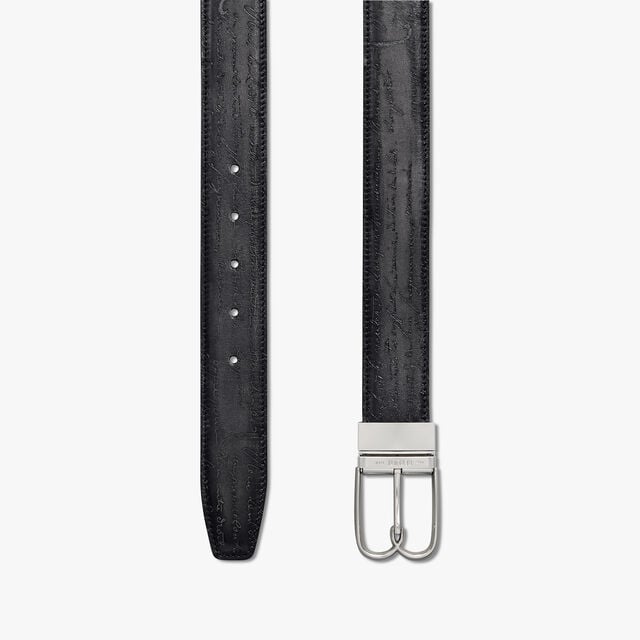 B Volute Scritto Leather 35 mm Reversible Belt, NERO GRIGIO + NERO CAVIAR, hi-res 3