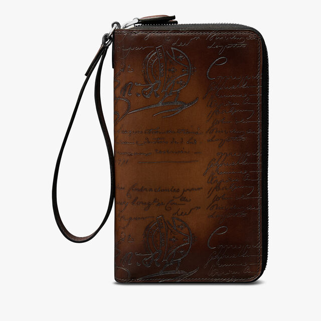 Tali Scritto Leather Long Zipped Wallet, CACAO INTENSO, hi-res 1