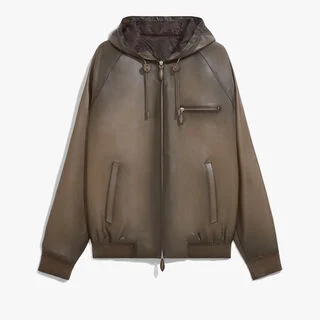 Blouson à Capuche 1 Jour en Cuir Patiné, DARK SEPIA, hi-res