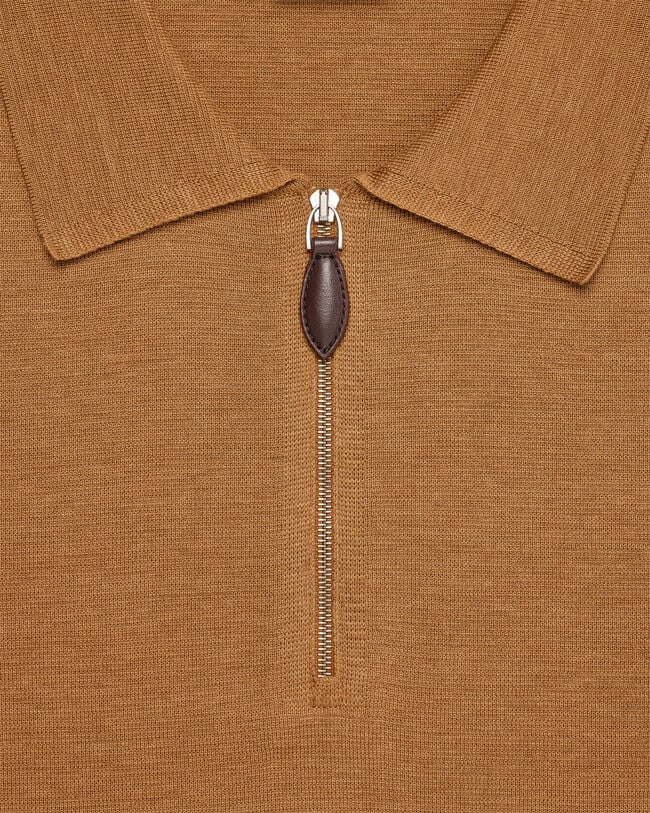 Polo avec Tirette de zip en Cuir, Tobacco, hi-res