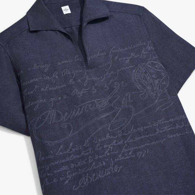 Linen Scritto Short Sleeved Vareuse, SHADES OF BLUE  , hi-res 7