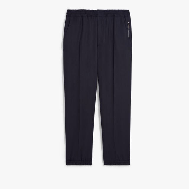 Pantalon de Jogging en Gabardine de Laine Stretch, MARINE, hi-res 1