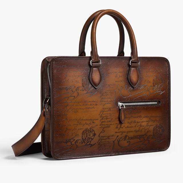 Un Jour Mini Scritto Leather Briefcase, CACAO INTENSO, hi-res 6