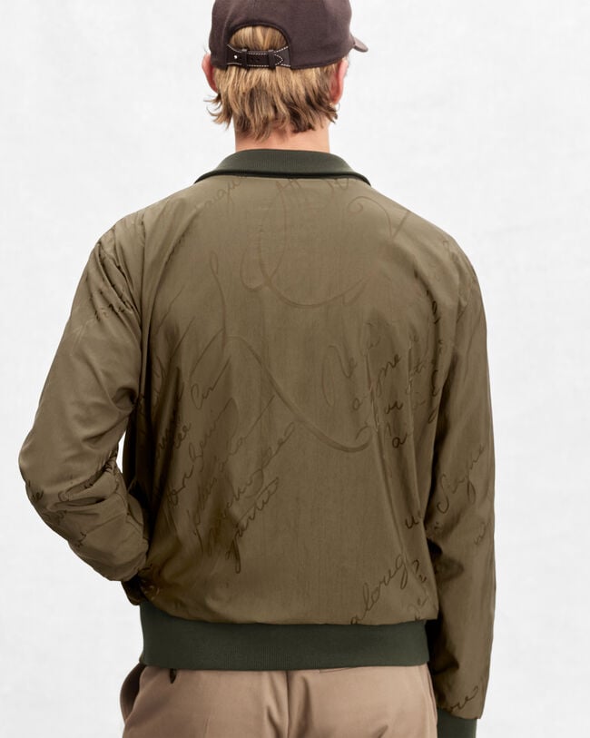 Reversible Scritto Pattern Blouson with Leather Detail, Kaki, hi-res