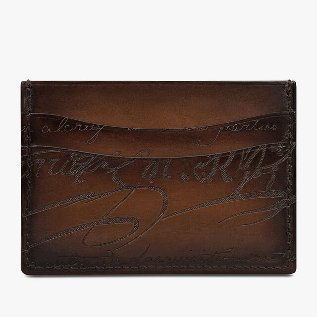 Bambou Scritto Leather Card Holder, CACAO INTENSO, hi-res 2