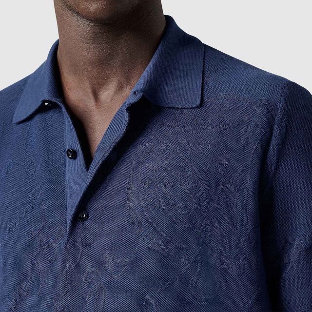 Polo Piqué Scritto En Coton Et Soie, RAW INDIGO, hi-res 5