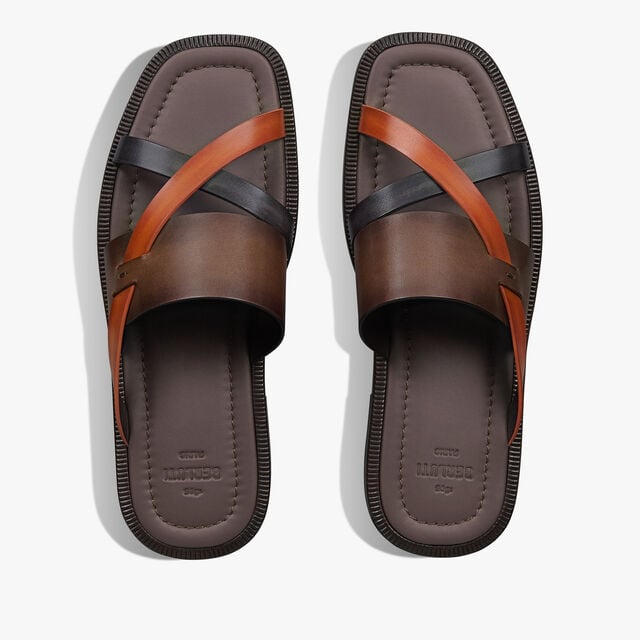 Icaria Venezia Calf Leather Sandal, MARRONE INTENSO + ARANCIO VERM, hi-res 5