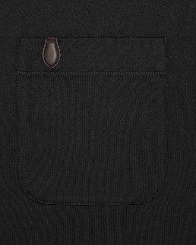 T-Shirt &agrave; Poche avec D&eacute;tail en Cuir, Noir, hi-res