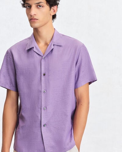 Scritto Pattern Short-Sleeves Shirt, Lilac, hi-res